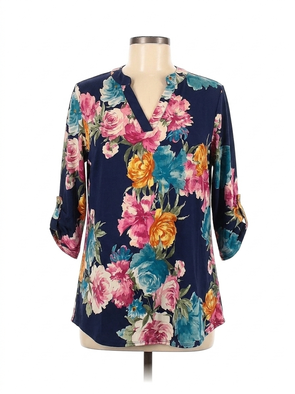 NEW HONEYME floral gabby tunic top in navy